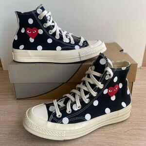 Converse Hi Comme Des Garcons Play Polka Dot Black Sneakers - SZ 5 M- 7 W